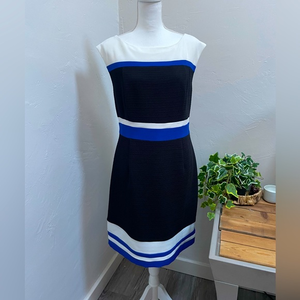 Studio One Career Sheath Dress Sleeveless Colorblock Zip Back Black Blue 14